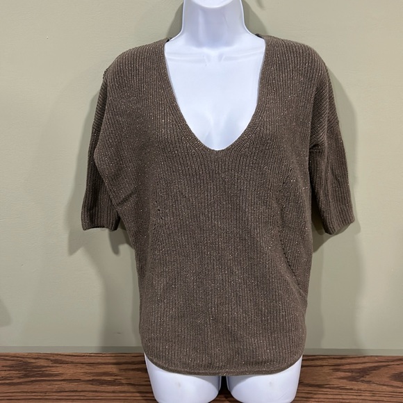 Express Brown with Gold Sparkles Cotton Sweater Size XS - Picture 1 of 13